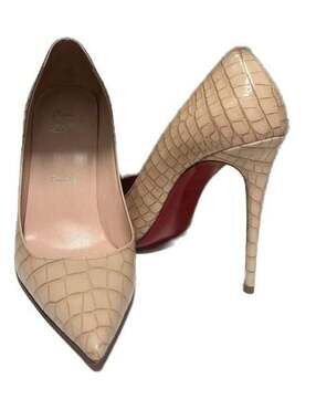 Christian Louboutin KATE 100 Crock Calf Ali leather Heels Pumps Shoes Nude 37 EU